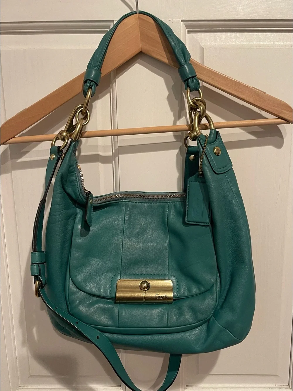 Coach Kristin Teal Convertible Hobo Bag with Gold Hardware